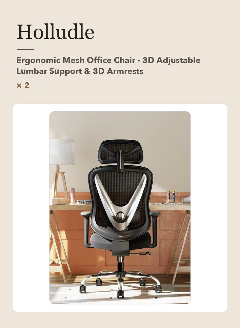 HOLLUDLE 2 Pcs Holludle Office Chair Set - 2 x Ergonomic Mesh Office Chair - Image 2