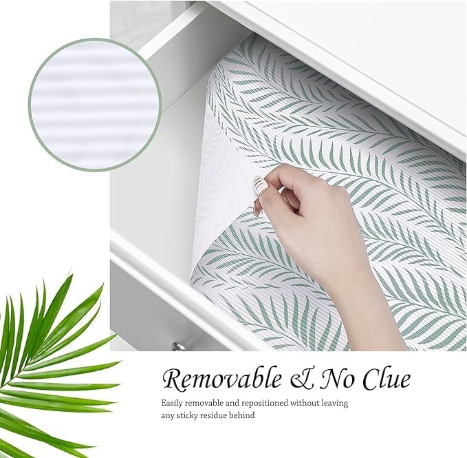 STAR WORK Non Adhesive Shelf Liners for Kitchen Cabinets Non Slip Drawer Liners for Kitchen Waterproof Cabinet Liners for Shelves Fridge Liner for DresserFridgeBathroom White Leaf 45 cm X 5 m - Image 3