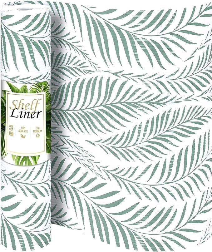 STAR WORK Non Adhesive Shelf Liners for Kitchen Cabinets Non Slip Drawer Liners for Kitchen Waterproof Cabinet Liners for Shelves Fridge Liner for DresserFridgeBathroom White Leaf 45 cm X 5 m - Image 1