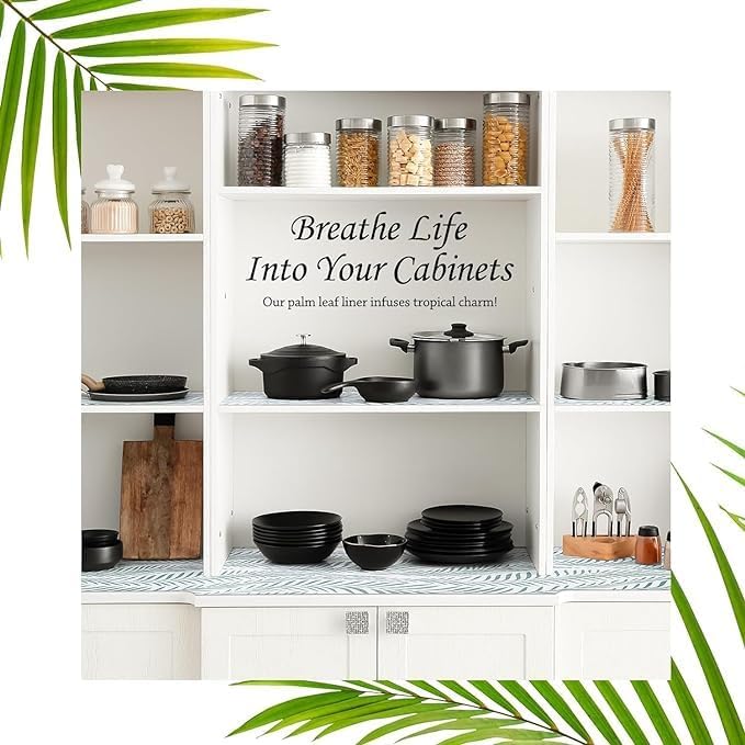 STAR WORK Non Adhesive Shelf Liners for Kitchen Cabinets Non Slip Drawer Liners for Kitchen Waterproof Cabinet Liners for Shelves Fridge Liner for DresserFridgeBathroom White Leaf 45 cm X 5 m - Image 4