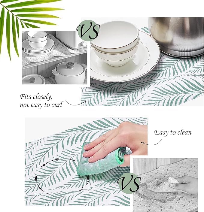 STAR WORK Non Adhesive Shelf Liners for Kitchen Cabinets Non Slip Drawer Liners for Kitchen Waterproof Cabinet Liners for Shelves Fridge Liner for DresserFridgeBathroom White Leaf 45 cm X 5 m - Image 2