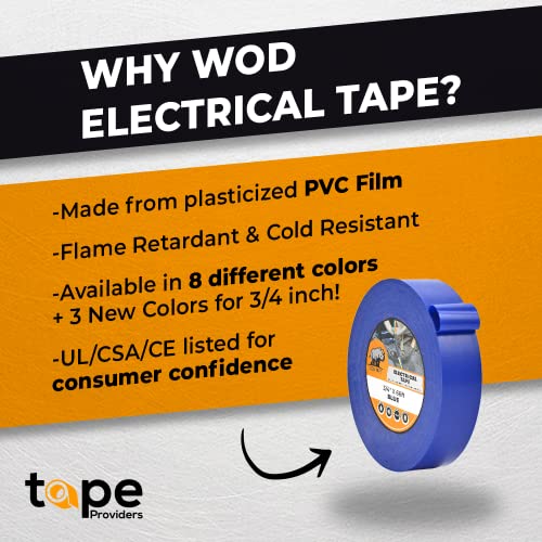WOD Tape WOD ETC766 Professional Grade General Purpose White Electrical Tape UL/CSA Listed core. Vinyl Rubber Adhesive Electrical Tape: 3/4inch X 66ft. - Use at No More Than 600V & 176F (Pack of 1) - Image 2