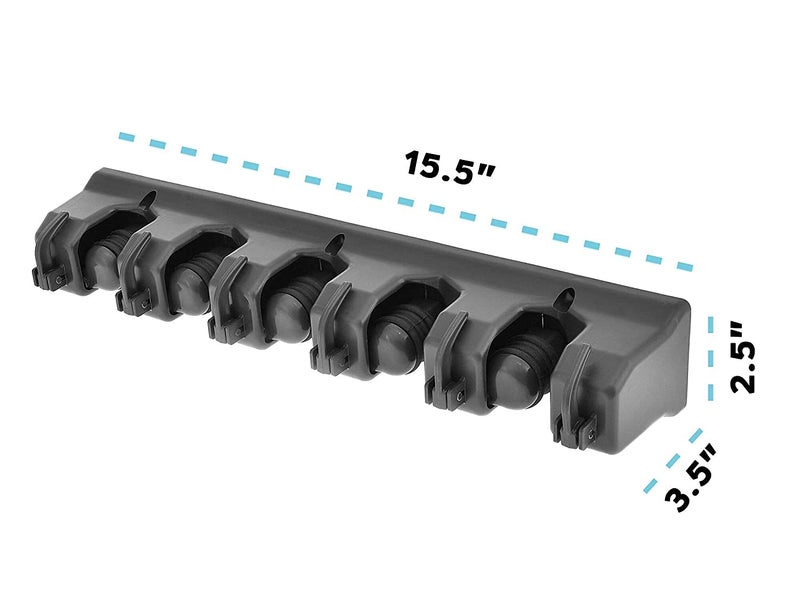 JUZR Industries Mop and Broom Holder 5 Slots 6 Hooks Durable Wall Mounted Cleaning Tools Rack Hanger for Home Kitchen Garden Garage Basement Use 6 Hooks - Image 3