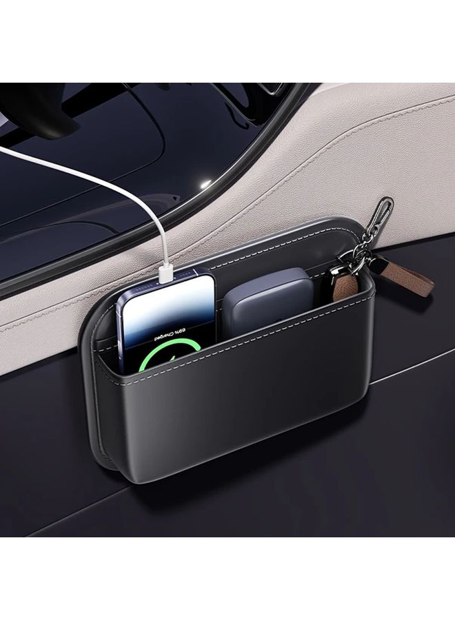 Black Faux Leather Car Storage Bag Organizer For Driver Side Center Console Holds Phone Keys Cards - Image 3