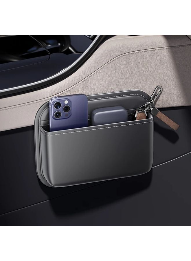 Black Faux Leather Car Storage Bag Organizer For Driver Side Center Console Holds Phone Keys Cards - Image 1