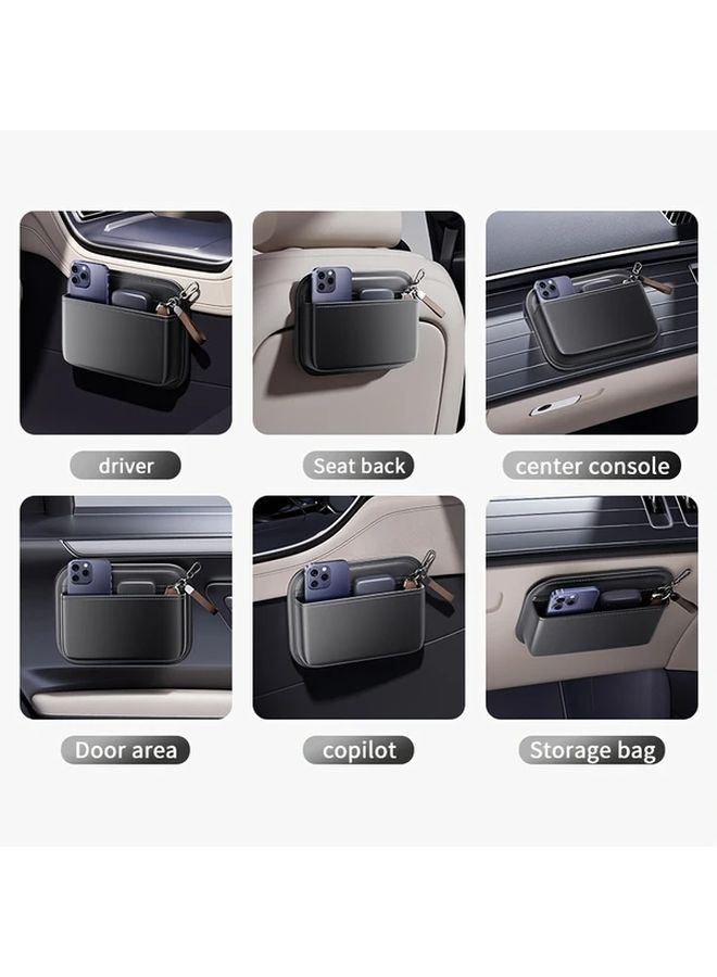 Black Faux Leather Car Storage Bag Organizer For Driver Side Center Console Holds Phone Keys Cards - Image 5