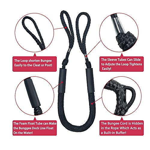 Jranter Bungee Dock Lines, 4 Feet Bungee Shock Cords Bungee Docking Rope Mooring Rope for Boat,PWC,Jet ski,Pontoon,Kayak,Canoe,Power Boat,Watercraft (Black Without Hooks) - Image 5