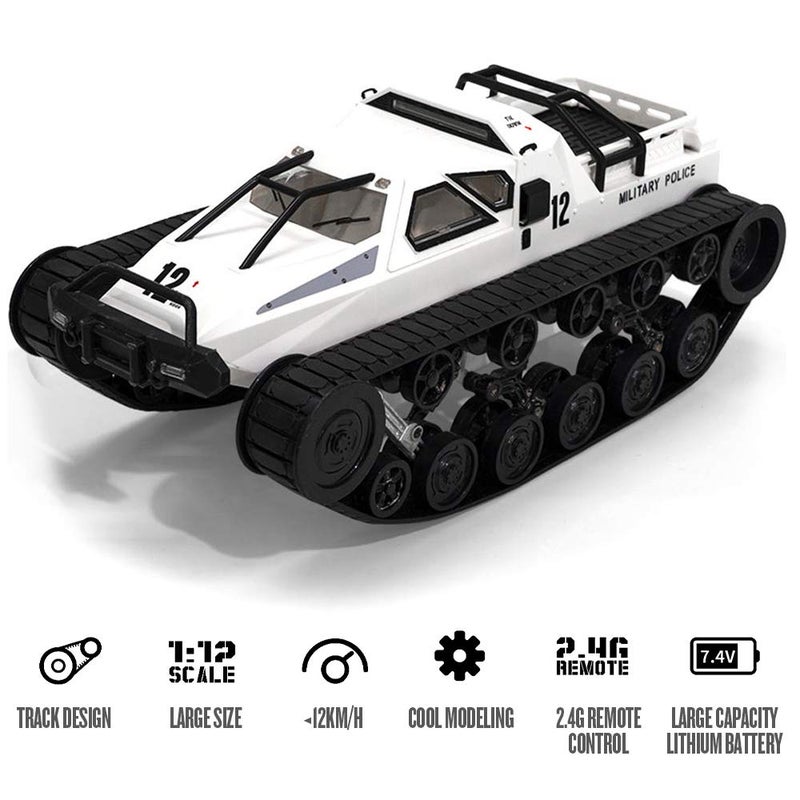 GoolRC RC Tank Car, 1/12 Scale 2.4GHz Remote Control Tank, 360?Rotating Off-Road RC Crawler Military Vehicle with Rechargeable Battery Gifts for Adults (White) - Image 3