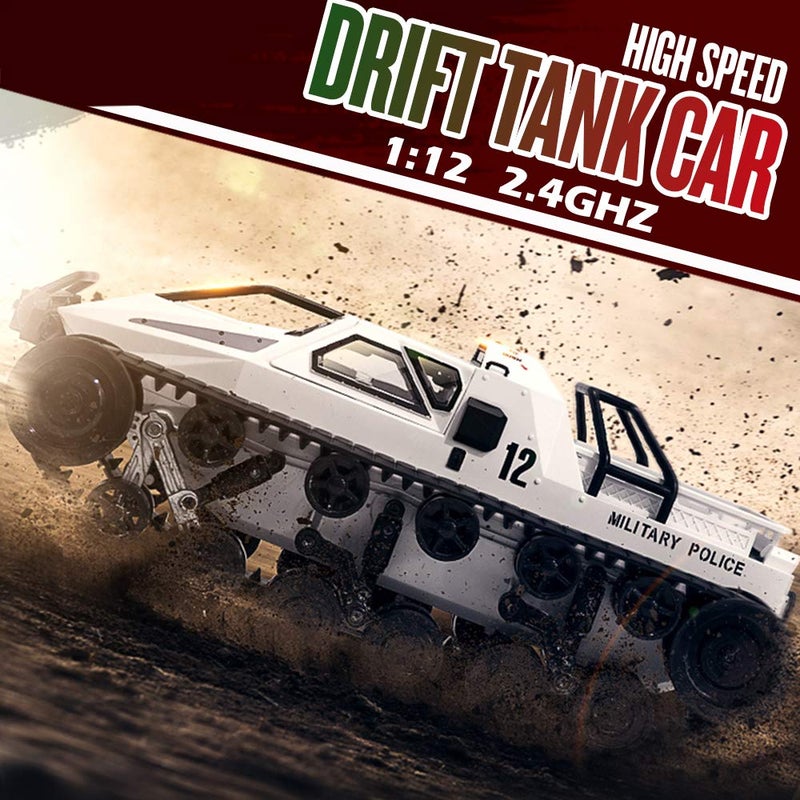 GoolRC RC Tank Car, 1/12 Scale 2.4GHz Remote Control Tank, 360?Rotating Off-Road RC Crawler Military Vehicle with Rechargeable Battery Gifts for Adults (White) - Image 4