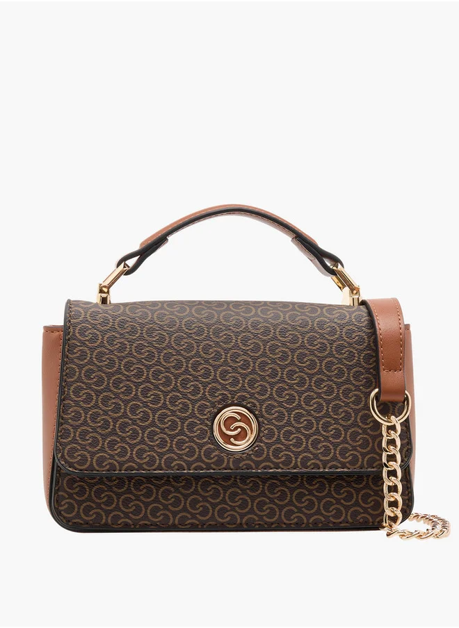 سيليست Women's Monogram Print Crossbody Bag with Chain Strap and Flap Closure