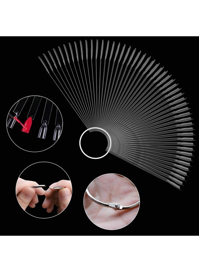 TTSAM 2 Set 100 Tips Clear Nail Art Swatches Sticks Polish Board Display Practice Sticks Tool Transparent Fan-shaped Nail Art Tips False Nail Sticks with Metal Screw Ring Plastic Christmas Gift - Image 4