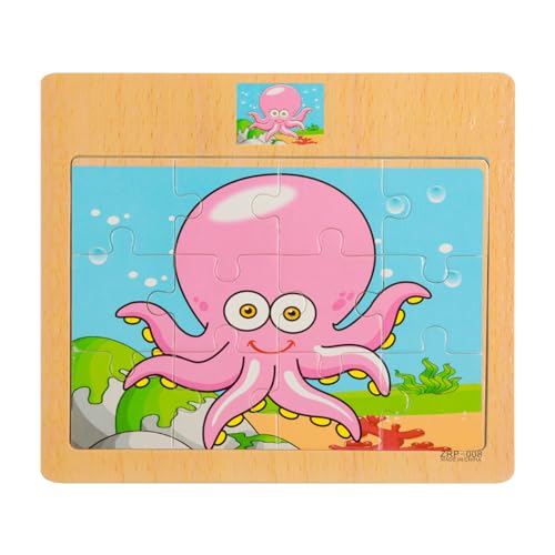 CCLIFE Wooden Jigsaw Puzzles Set for Kids 25 Years 12 Piece Colorful Wooden Educational Animal Puzzles Colorless 4PC Sea Animals - Image 5