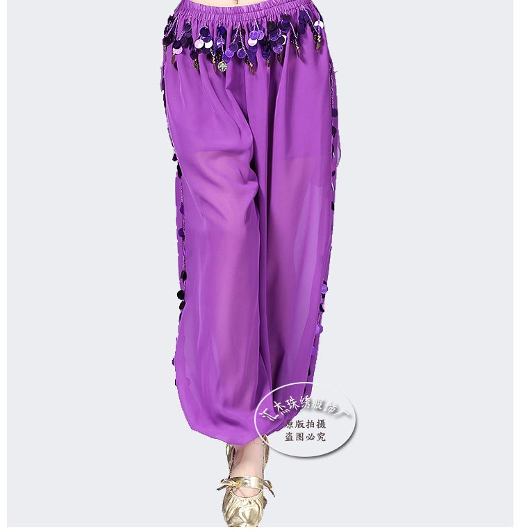 Belly Dance Pants Sequin Performance Lantern Purple