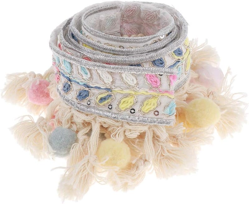 klarako Boho Style Jacquard Ribbon Ball Fringe Tassel Lace Trim Upholstery Curtain Chair Bag Cushion Bohemia Dress Costume Sewing Edging Decorations  1 Yard  Leaf 3cm Width - Image 1
