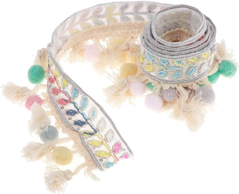 klarako Boho Style Jacquard Ribbon Ball Fringe Tassel Lace Trim Upholstery Curtain Chair Bag Cushion Bohemia Dress Costume Sewing Edging Decorations  1 Yard  Leaf 3cm Width - Image 5