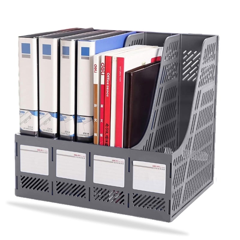 DaKos 4 Section File Rack – Multipurpose Desktop Organizer & Document Holder Box for Office, School & Home Use (Grey) - Image 1