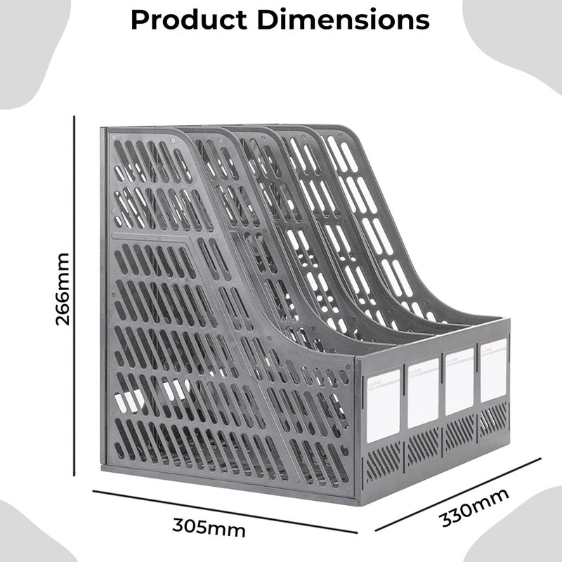DaKos 4 Section File Rack – Multipurpose Desktop Organizer & Document Holder Box for Office, School & Home Use (Grey) - Image 3