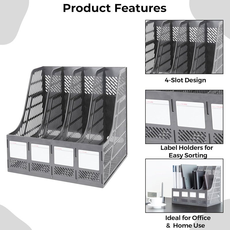 DaKos 4 Section File Rack – Multipurpose Desktop Organizer & Document Holder Box for Office, School & Home Use (Grey) - Image 4