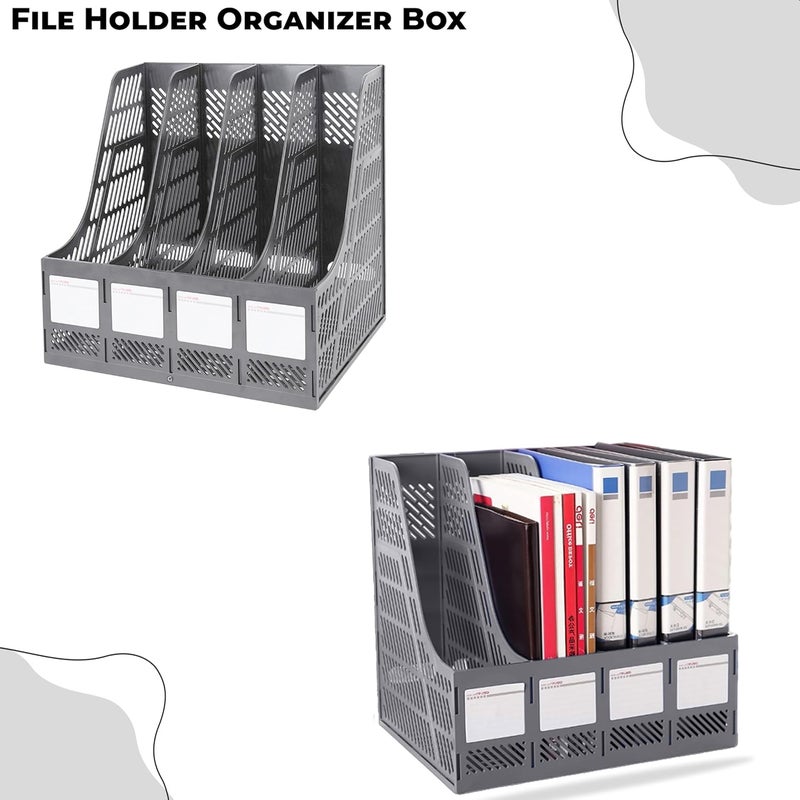 DaKos 4 Section File Rack – Multipurpose Desktop Organizer & Document Holder Box for Office, School & Home Use (Grey) - Image 2