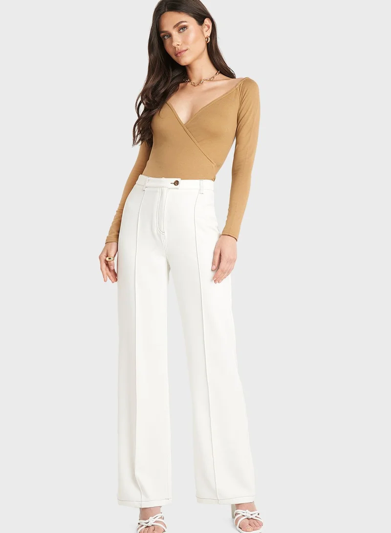 NA-KD Ribbed Plunge Top