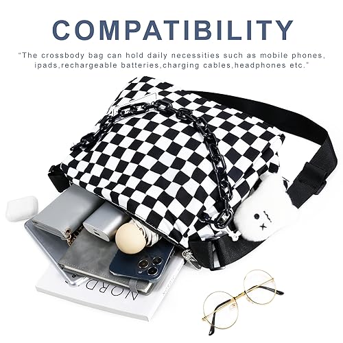 DOB SECHS Crossbody Purse Bag for Women Small Shoulder Hobo Bag Messenger Bag with Kawaii Pins and Pendent (Checkered - L) - Image 2