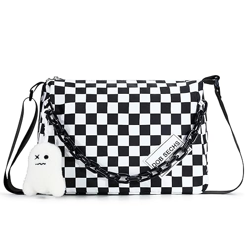 DOB SECHS Crossbody Purse Bag for Women Small Shoulder Hobo Bag Messenger Bag with Kawaii Pins and Pendent (Checkered - L) - Image 1