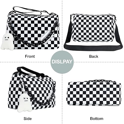 DOB SECHS Crossbody Purse Bag for Women Small Shoulder Hobo Bag Messenger Bag with Kawaii Pins and Pendent (Checkered - L) - Image 3
