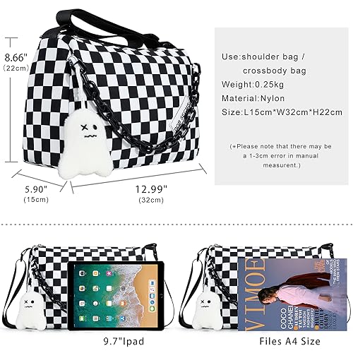 DOB SECHS Crossbody Purse Bag for Women Small Shoulder Hobo Bag Messenger Bag with Kawaii Pins and Pendent (Checkered - L) - Image 4