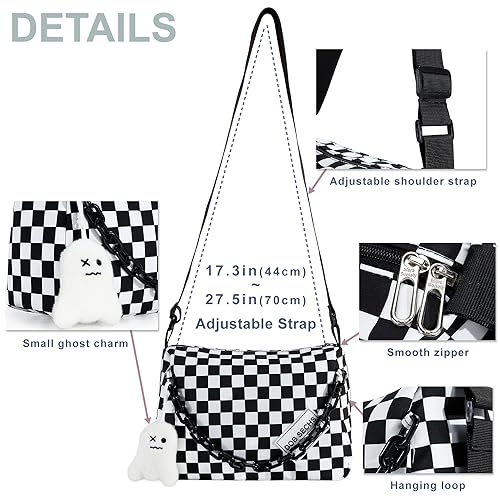 DOB SECHS Crossbody Purse Bag for Women Small Shoulder Hobo Bag Messenger Bag with Kawaii Pins and Pendent (Checkered - L) - Image 5