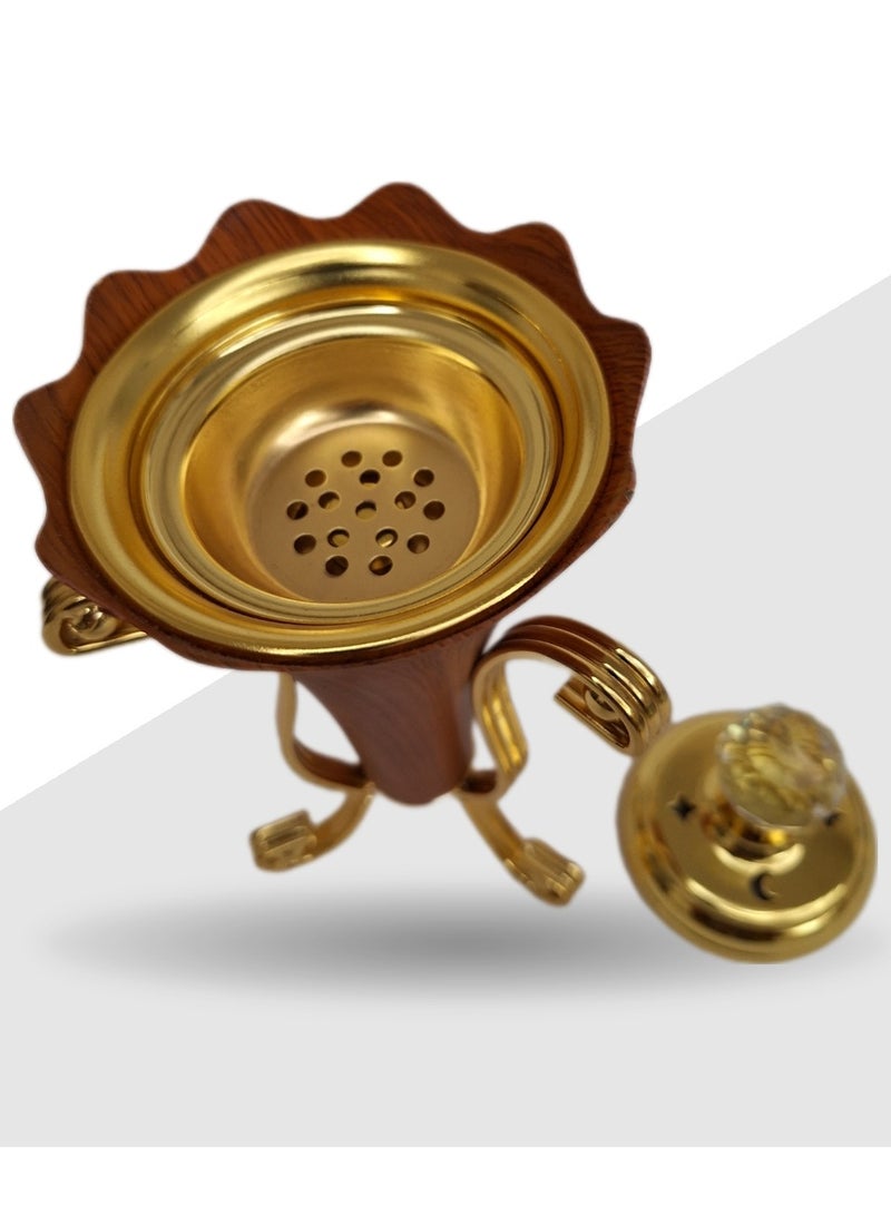 الزعابية مبخرة بنيةمبخرة بنية من الزعابية – حامل تقليدي من الخشب والمعدن بغطاء كريستالي لأعواد البخور والمخاريط. - Image 3