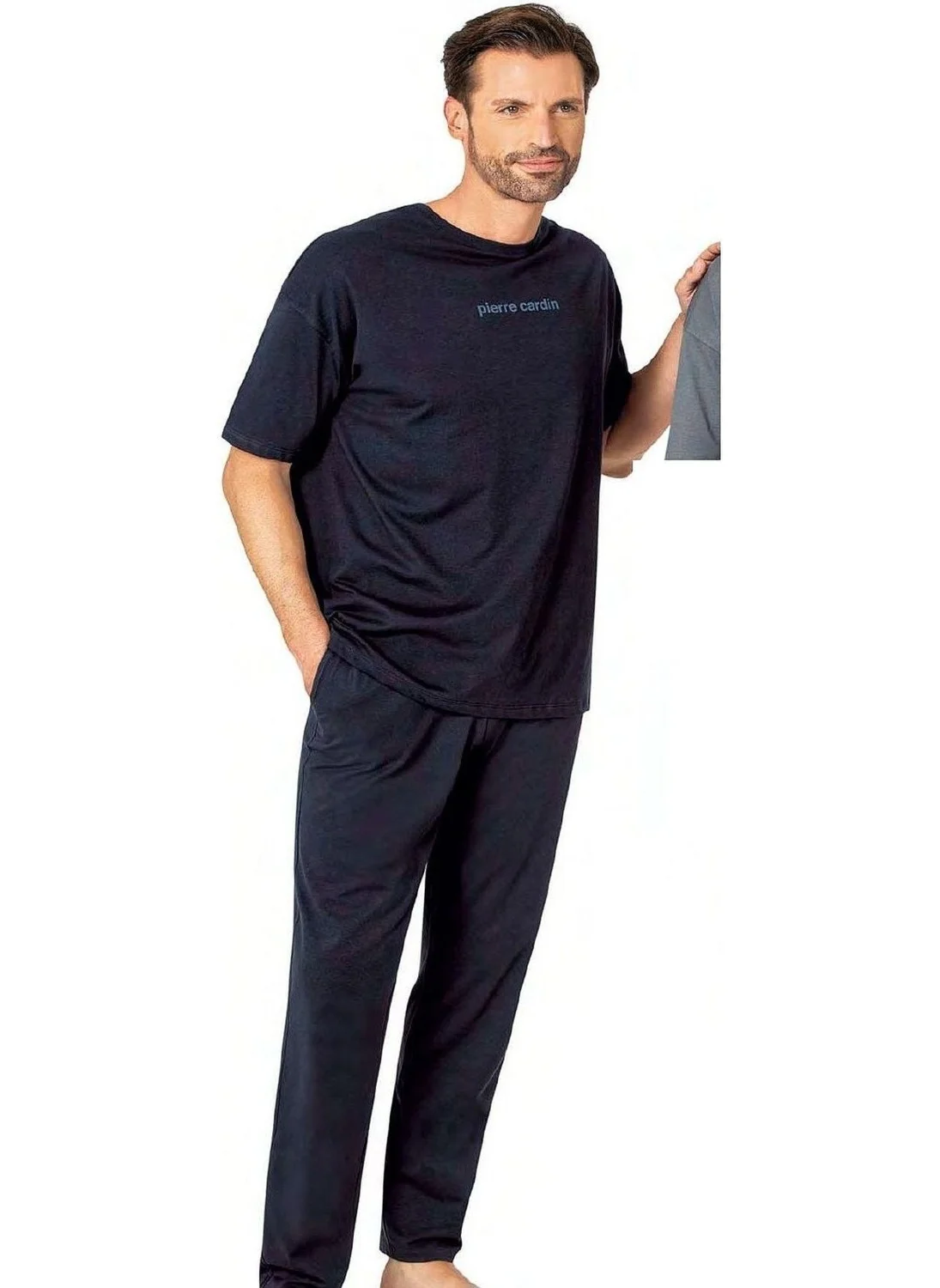 بيير كاردان 6086 Men's Short Sleeve Crew Neck Oversize Pajama Set-Navy Blue