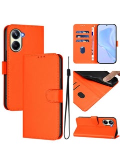 For Realme 10 Pro 5G Skin Feel Solid Color Leather Phone Case with Lanyard(Orange)