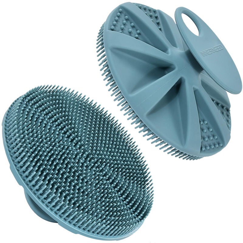 INNERNEED Food-Grade Soft Silicone Body Scrubber Shower Brush Handheld Cleansing Skin Brush, Gentle Exfoliating and Lather Well (Dark Green) - Image 1