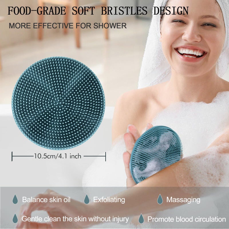 INNERNEED Food-Grade Soft Silicone Body Scrubber Shower Brush Handheld Cleansing Skin Brush, Gentle Exfoliating and Lather Well (Dark Green) - Image 4