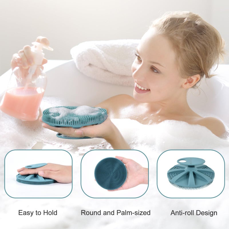 INNERNEED Food-Grade Soft Silicone Body Scrubber Shower Brush Handheld Cleansing Skin Brush, Gentle Exfoliating and Lather Well (Dark Green) - Image 2