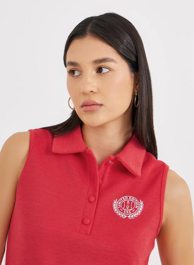 ستايلي بلوزة بولو محبوكة بدون أكمام مطرزة من ستايلي