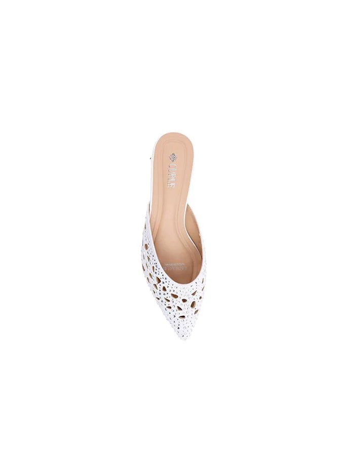 Cuple White Women's Suede PU Heeled Shoes with Diamond Detail from Cuple for Women | Best Price UAE