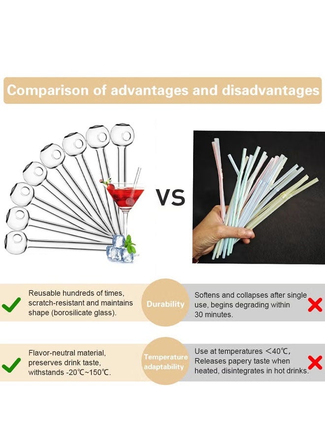 مجموعة من 8 قطع من شفاطات زجاجية قابلة لإعادة الاستخدام، بتصميم طرف كروي، مثالية لتقليب العصائر، والسموذي، والميلك شيك، والشاي بالحليب. - Image 5