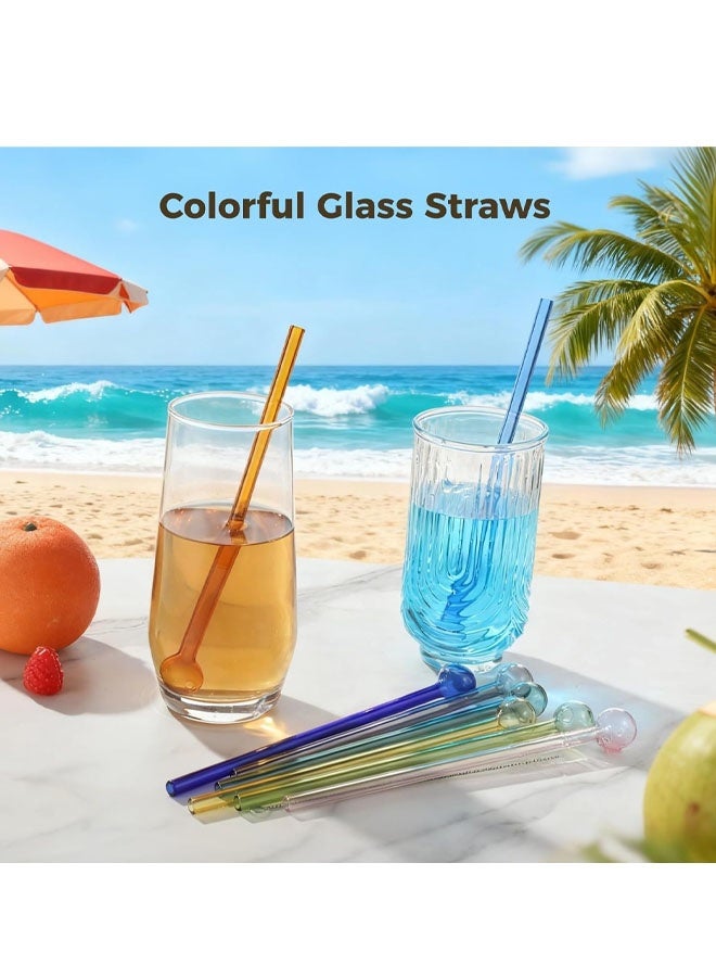 مجموعة من 8 قطع من شفاطات زجاجية قابلة لإعادة الاستخدام، بتصميم طرف كروي، مثالية لتقليب العصائر، والسموذي، والميلك شيك، والشاي بالحليب. - Image 3