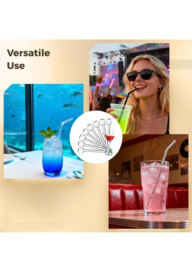 مجموعة من 8 قطع من شفاطات زجاجية قابلة لإعادة الاستخدام، بتصميم طرف كروي، مثالية لتقليب العصائر، والسموذي، والميلك شيك، والشاي بالحليب. - Image 4