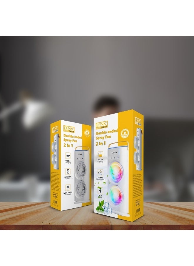 Denx Rechargeable Mist Fan And Humidifier, Dual Fan Air Cooler With High Cooling Technology 280Ml With Led Lights And Remote Control, White - Image 5