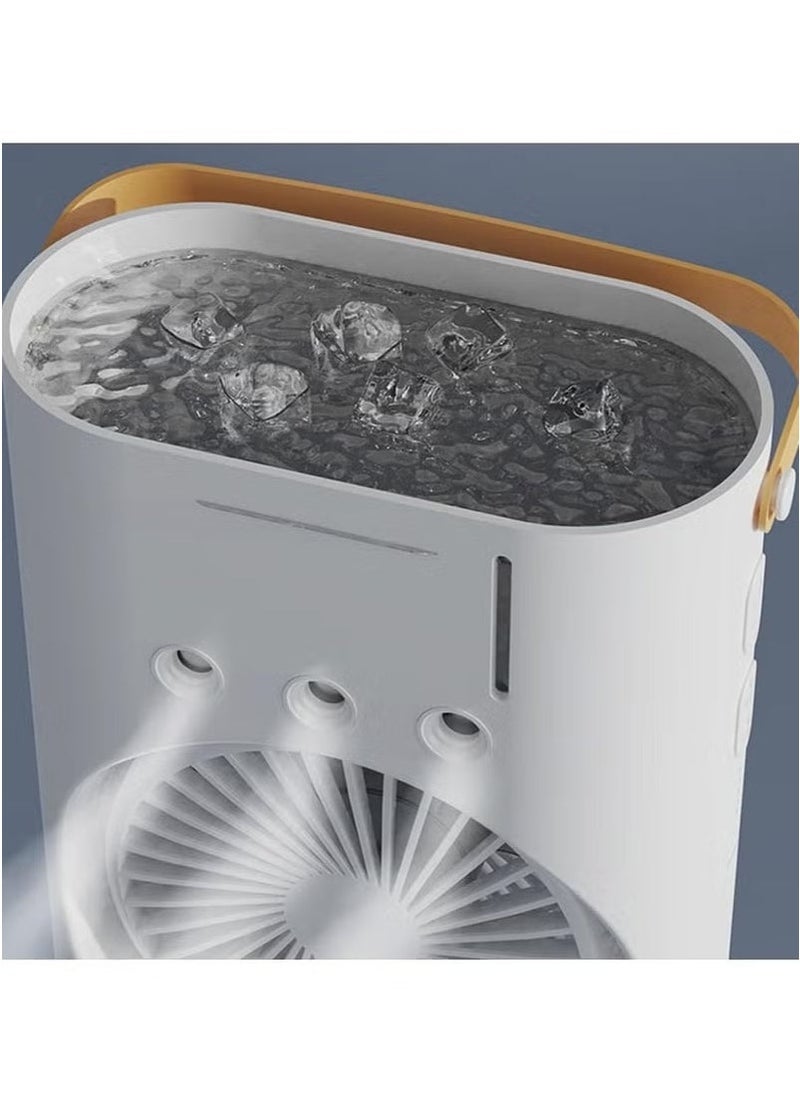 Denx Rechargeable Mist Fan And Humidifier, Dual Fan Air Cooler With High Cooling Technology 280Ml With Led Lights And Remote Control, White - Image 3