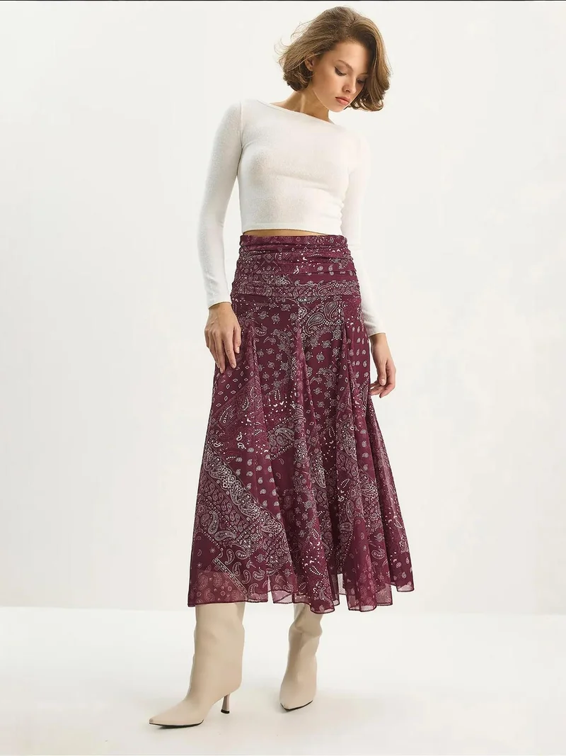 Bianco Lucci LUCCI High Waist Ethnic Print Midi Skirt