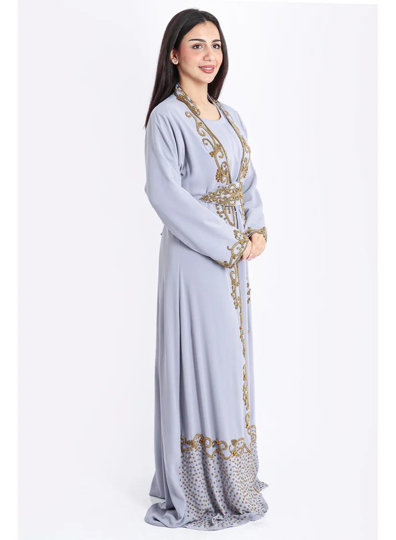 اكسا قفطان لامع كرستال IKW9978 رمادي