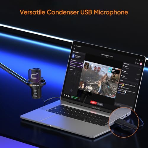 COMICA EJoy Uni USB Condenser Gaming for PC, PS4, PS5, USB C Phone, and Mac, Boom Arm RGB Computer Mic for Twitch, Streaming/Podcasting/YouTube, Noise Cancellation Mic with Mute, Gain, Monitoring - Image 2
