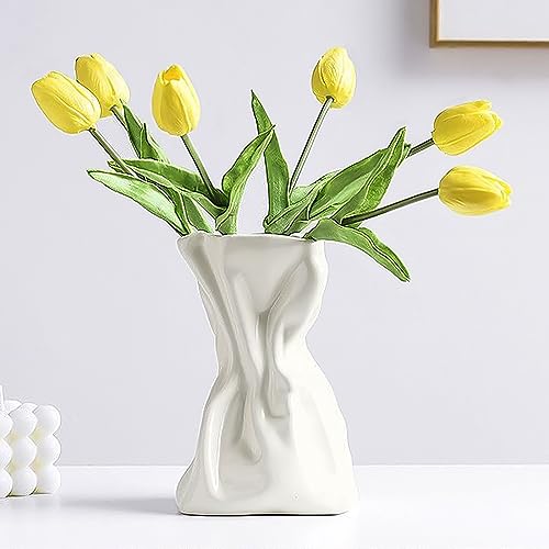 SIBRANT Paper Bag Vase for Flower, Unique Crinkle Design White Ceramic Vase, Flower Vase for Aesthetic Home Decor, Wedding Dinner Table Party Christmas Decorative - Image 5