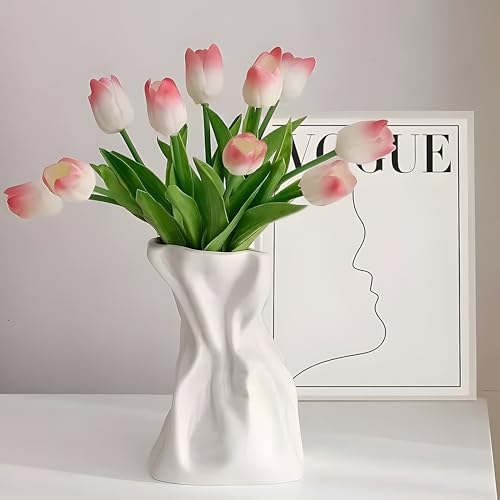SIBRANT Paper Bag Vase for Flower, Unique Crinkle Design White Ceramic Vase, Flower Vase for Aesthetic Home Decor, Wedding Dinner Table Party Christmas Decorative - Image 1