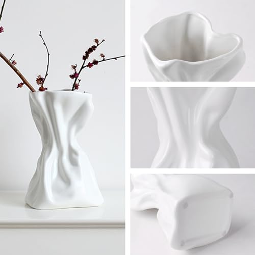 SIBRANT Paper Bag Vase for Flower, Unique Crinkle Design White Ceramic Vase, Flower Vase for Aesthetic Home Decor, Wedding Dinner Table Party Christmas Decorative - Image 3