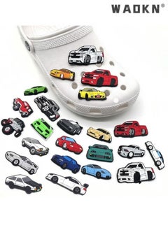 WAOKN 23 PCS Cars Shoe Decoration Charms for Clogs Shoe/Sandals Bracelet Wristband Slippers Set of Car Collection Shoes Floral Shoe Buckles Race Car Accessories Charms for Adult Men Boys  - Image 1