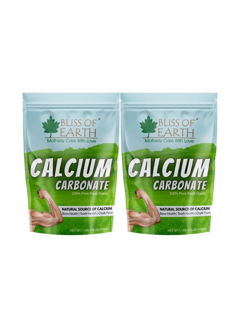 Bliss of Earth Calcium Carbonate Powder Food Grade For Strong Bones & Teeth Natural Antacid 453GM Pack of 2 - Image 1